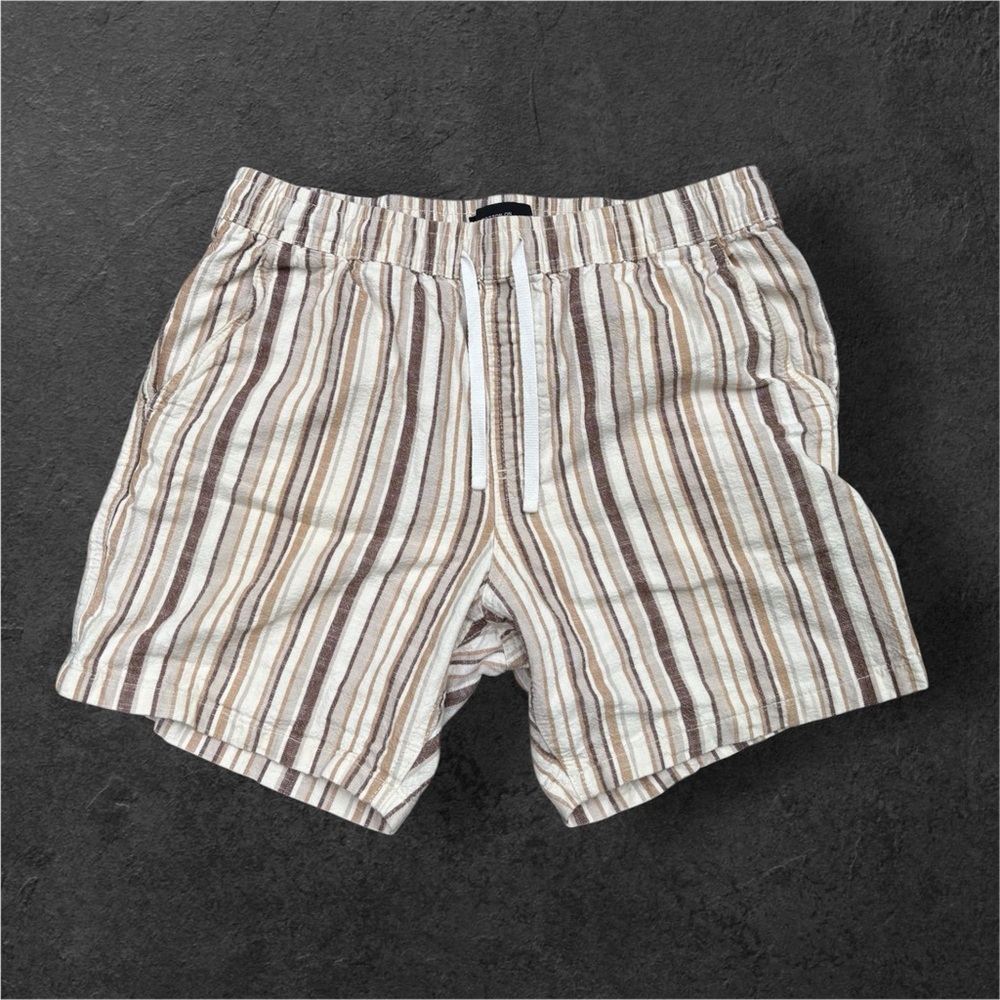 Cotton On Men's "Easy Short" - Tan/Brown Striped 100% Cotton - Size Large